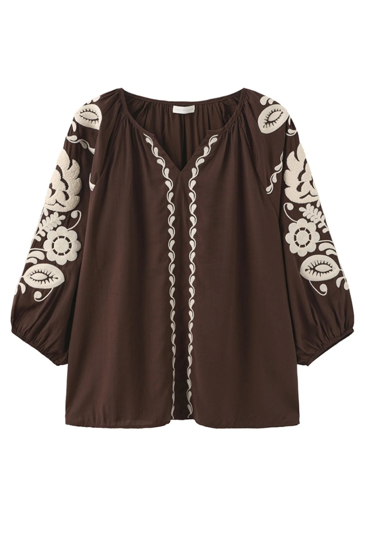 Allette - Boheme bluse med broderi og trekvartærmer