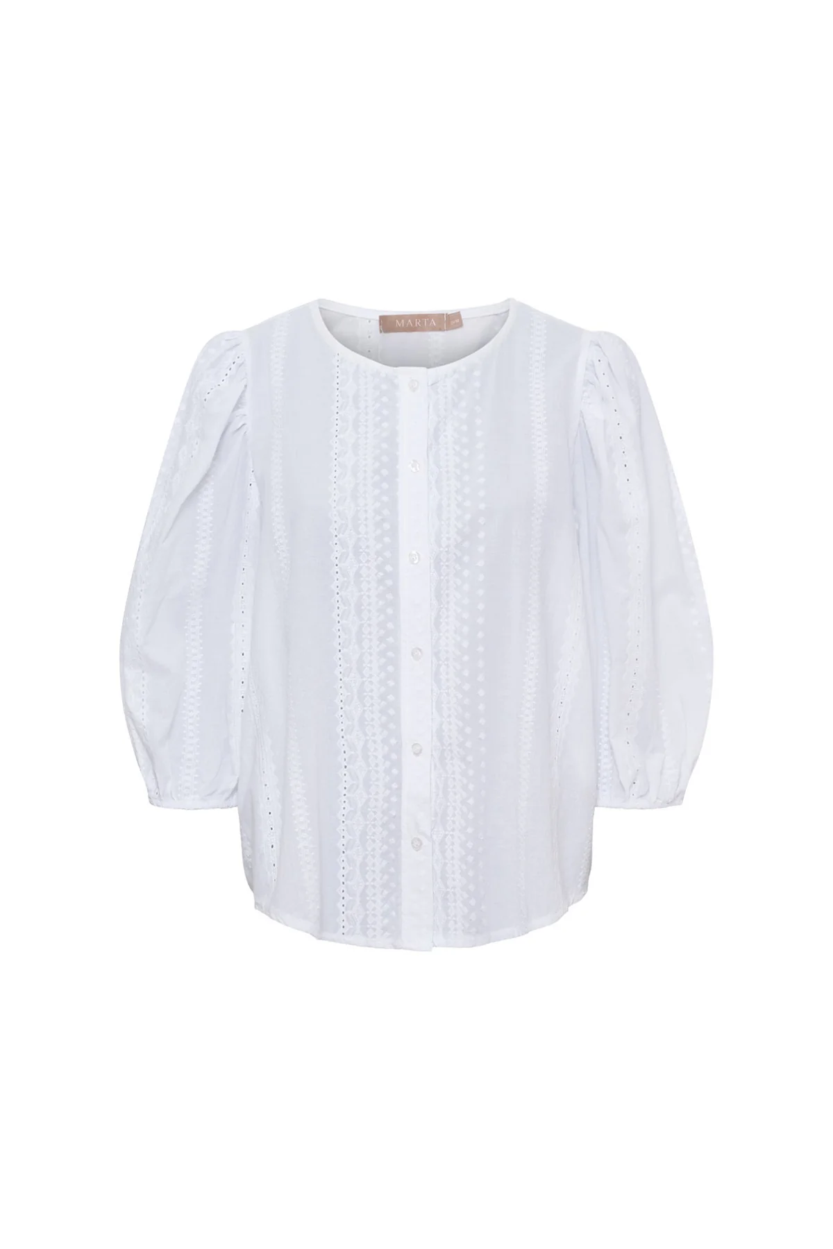 MdcValessia - Skjortebluse med broderi anglaise og trekvartærmer