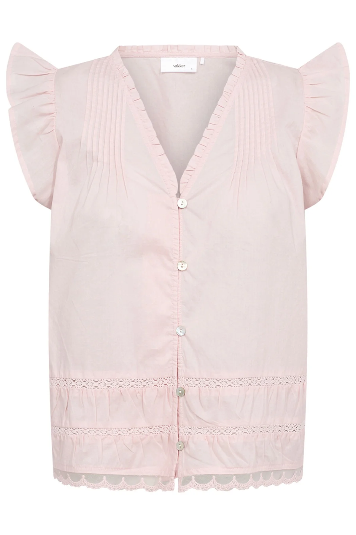 PEACH - Skjortebluse med flæser og broderi detaljer - Image 2