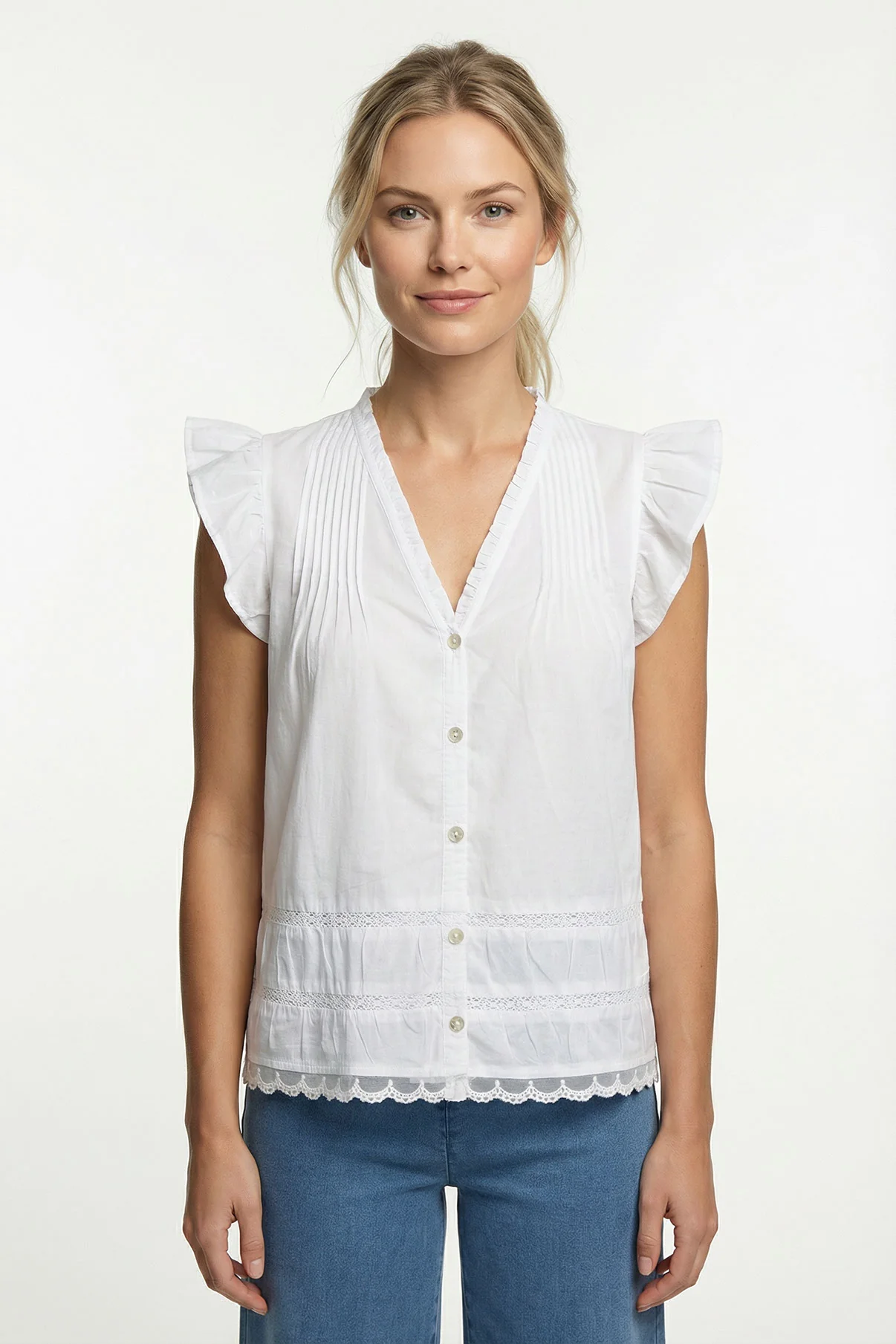PEACH - Skjortebluse med flæser og broderi detaljer - Image 4